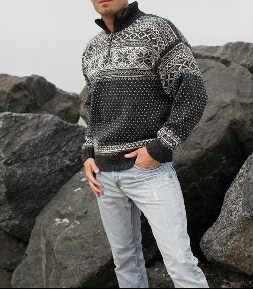 Wollpullover 100% Schurwolle Half-Zip Norwegenpullover| NORWOOL