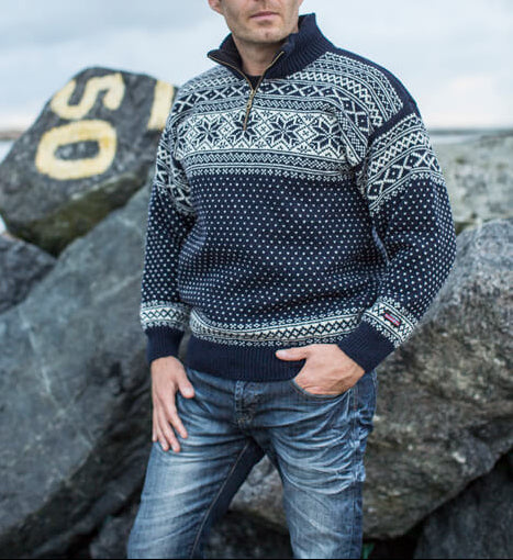 Wollpullover 100% Schurwolle Half-Zip Norwegenpullover| NORWOOL