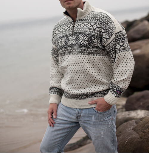 Wollpullover 100% Schurwolle Half-Zip Norwegenpullover| NORWOOL