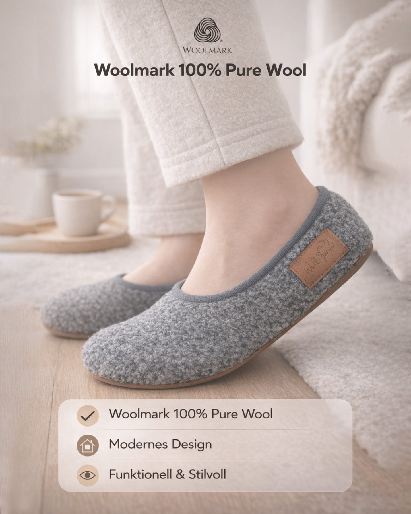 WollGäng Wollhausschuh Flexibel Faltbar 100% Wolle Wildleder Sohle