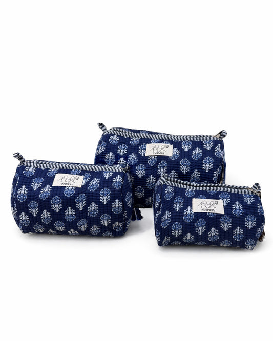 Kosmetiktaschen Set (3-teilig) – Navy mit floralem Muster