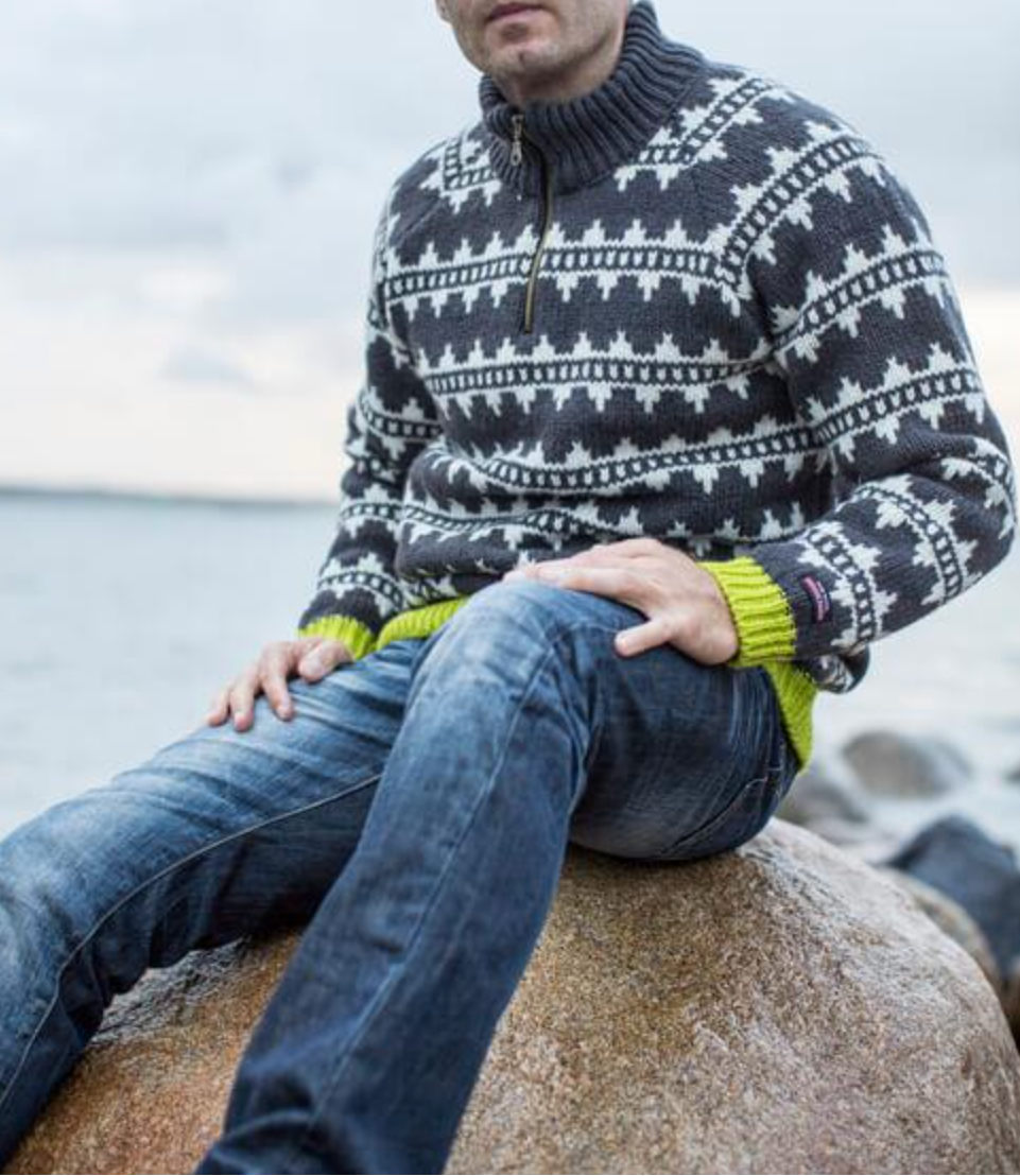 Wollpullover 100% Schurwolle Half-Zip Norweger mit Akzentfarbe | NORWOOL