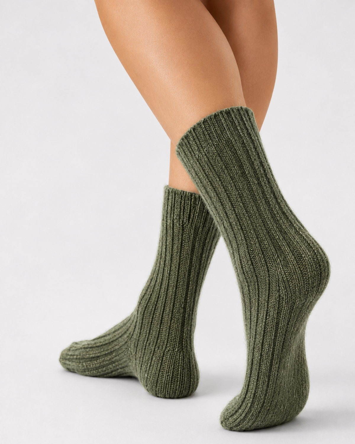 Alpaka Wollsocken 2er-Pack Oliv/Natur – getragen